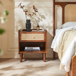 <span class=keywords><strong>Letto</strong></span> in Legno Massello Stile Wabi-Sabi con Testiera in Rattan Naturale, Misura King/Queen, per Camera da <span class=keywords><strong>Letto</strong></span> e Arredamento Homestay - Product Image 4