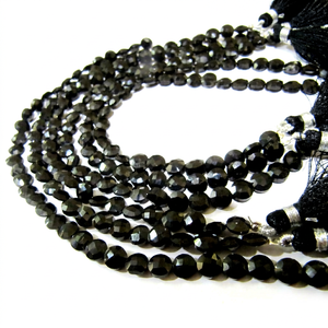 Cuentas facetadas de espinela negra natural, forma de moneda redonda, 6 mm, hebra de 8 pulgadas de largo - Product Image 1
