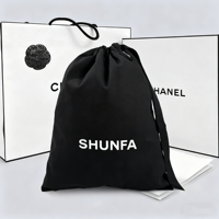 Luxus Kosmetik Aufbewahrung Verpackung Weich Staub dicht Schwarz Custom Print Logo Leinwand Geschenk Baumwolle Staub Kordel zug Tasche Tasche für Handtasche