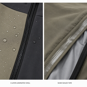 Men's 3-Layer Seam-Sealed Waterproof Softshell Hooded Jacket Color Block Loose Fit Outdoor Windbreaker - Product Image 4
