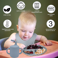 Vaisselle en silicone sans BPA pour enfants assiette d'aspiration divisée bol bavoir tasse fourchette et cuillère ensemble d'alimentation pour bébé