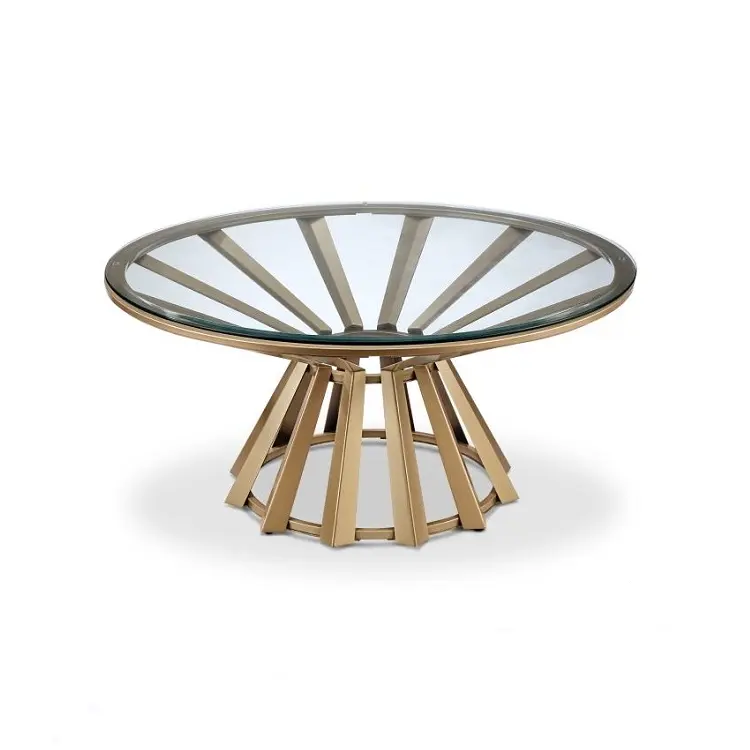 Metal Leg Base Coffee Table Frame Golden Mirror Glass Side Table Modern Round Pure Glass Top Small Coffee Table