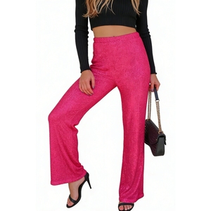 Pantalon large à sequins multicolores pour femme - Taille élastique, pantalon de soirée tendance - Product Image 4