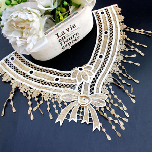 Motivo Ricamato Floreale Dorato Zeal per Abiti e Camicie, Accessorio Personalizzabile per Decorazione Costumi Fai-da-Te, Colletto Decorativo alla Moda - Product Image 1