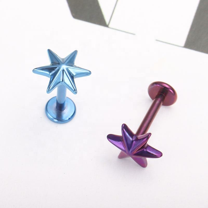 Six Pointed Star Anodized Plated ASTM F136 Titanium Labret