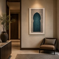 Art mural en relief d'architecture islamique, cinq motifs de mosquées et d'arches, 80 x 120 cm, panneau encadré PS pour la décoration de la salle de prière à domicile