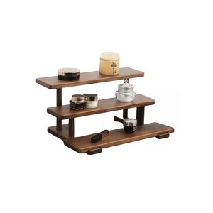 رف تخزين ثلاثي الطبقات قابل للطي من خشب الجوز الأسود الأمريكي الشمالي، حامل عطور ومنظم منزلي ورف تخزين للتوابل على سطح الطاولة - Product Image 1