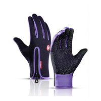 Sarung Tangan Anti Angin Musim Dingin Unisex, Sarung Tangan Layar Sentuh Tebal Anti Selip, Sarung Tangan Ski Hangat Full Finger dengan Ritsleting