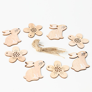 Easter Wooden Bunny And Flower Ornaments Natural Wood Color Nordic Style Home Decoration Indoor Use - Product Image 1