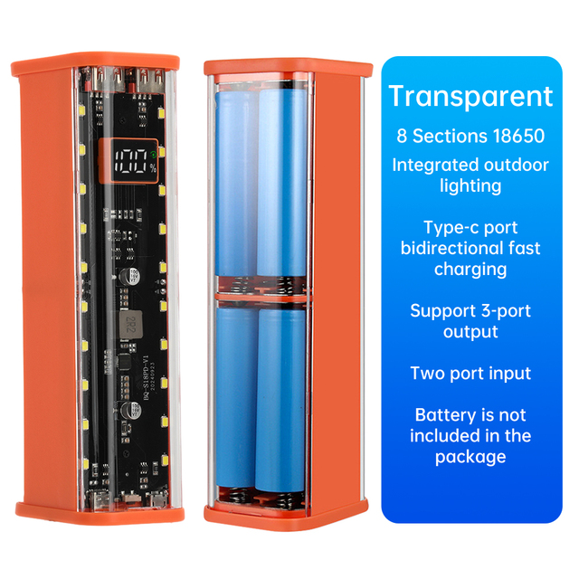 Mech Transparent 8-Cell 18650 Battery Box DIY Kit Fast Charging Mobile Power Bank Material Non Welding Power Bank Shell