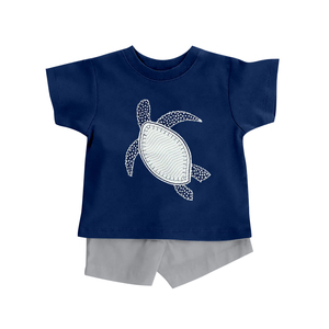 BSSO1918 Ensemble de vêtements personnalisé pour bébé garçon, imprimé chiot bleu, tenues pour enfants, vente en gros, ensemble à manches courtes - Product Image 4