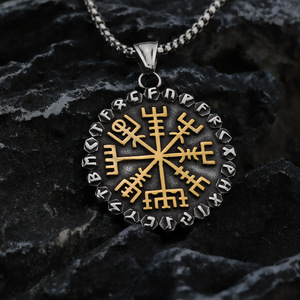 yunnique Nordic Viking <b>Compass</b> Pendant Necklace Stainless Steel Men's Snowflake Design Gift Jewelry - Product Image 2