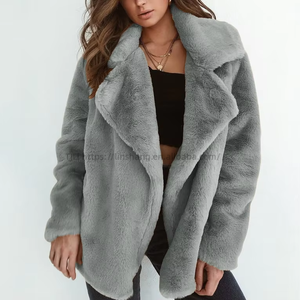 Manteau mi-long pour femme, coupe ajustée, col en fausse fourrure sexy, automne/hiver, tendance - Product Image 4