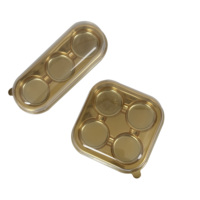 Boîte à pâtisserie dorée jetable en plastique pour 2/3/4 pièces, vente en gros, emballage rond pour biscuits, gâteaux et tartelettes aux œufs