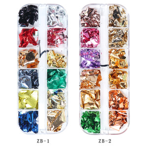 12 Grille Mixte Holographique Poudre Nail Décoration Gel Polonais Cassé Paillette Nail Glitter Irrégulier Miroir Nail Flakes 2D - Product Image 1