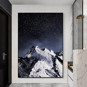 Hand Painted Oil <b>Painting</b> Mountains Starry Sky 100% Handmade <b>Framed</b> Modern Minimalist Living Room Wall Art Decor - Product Image 1
