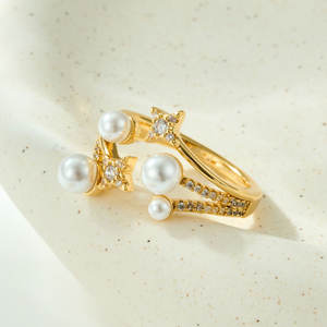 Anillo Ajustable Muyu Fashion de Alta Gama con Múltiples Cuentas, Diseño de Estrella, Perla Abierta y Circonita, para Uso Diario, Chapado en Oro de 18K - Product Image 4