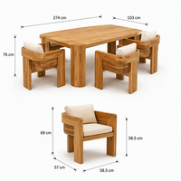 Ensemble de table et chaises de jardin en bois de teck pour hôtel et villa, avec tressage en rotin, pour terrasse et extérieur