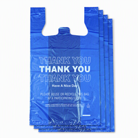 Sac de courses en plastique HDPE bleu recyclable et imperméable pour la livraison de repas à emporter en restaurant, avec logo personnalisé, type sac gilet – Merci pour votre commande