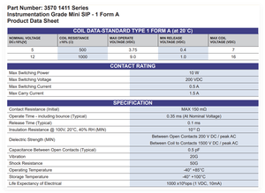 Relé de láminas secas normalmente abierto serie 3570 1411 FORM A COMUS, 5V 12V, 4 pines, fabricación - Product Image 2
