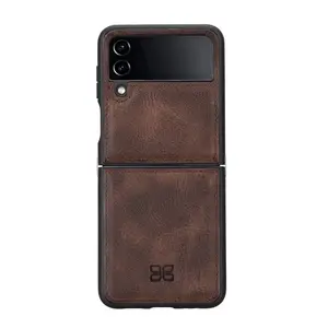 Genuine Leather Handmade Flex Cover Phone Case Snap on Cover Sleeve Premium Leather for Samsung Z Flip 4 Series Folding Case