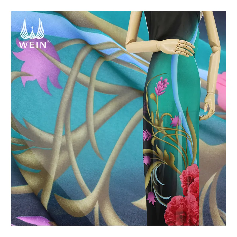 WI-A08 최고의 판매 꽃 패턴 짠 폴리 에스터 직물 Pleated 쉬폰