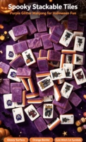 Jeu de Mahjong d'Halloween : Tuiles à dos violettes, motifs Sorcière, Chat, Citrouille, Gothique, Maison Hantée, Tuiles à thème vent, Cadeau de jeu de société, Tuiles de Mahjong Américaines
