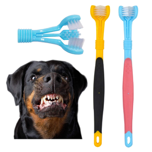 Brosse à dents pour animaux de compagnie à trois têtes multicolores, vente en gros d'usine, pour chats et chiens - Product Image 1