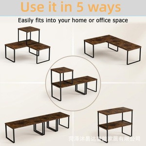 Muyida Wood And Iron Storage <b>Rack</b> 2 Tier Desktop Multi Purpose <b>Kitchen</b> Bathroom Organizer Brown Three Piece Set - Product Image 3