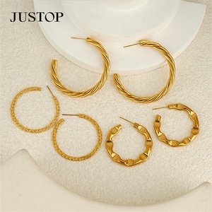 Aros de moda OEM/OEM, impermeables, de acero inoxidable, chapados en oro, hipoalergénicos, proveedor de joyería de moda, aretes grandes - Product Image 2