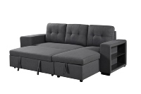 Canapé sectionnel fonctionnel avec lit escamotable en forme de L, canapé-lit avec rangement, accoudoir et chaise longue pour salon, ottoman amovible