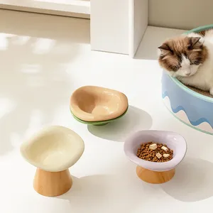 Levantado Tilted Cat Food Água <span class=keywords><strong>Bowl</strong></span> Pet Dog Elevado Beber Comer Tigelas com suporte de madeira Cachorro Kitten Alimentação Cerâmica Cat <span class=keywords><strong>Bowl</strong></span> - Product Image 3