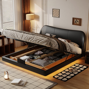 Letto Sospeso Moderno a Forma di Petalo in Legno Massello con Striscia Luminosa a Induzione, Spazio di Archiviazione <span class=keywords><strong>Salvaspazio</strong></span>, Sicurezza Completa, Camera da Letto Principale di Alta Gamma - Product Image 4