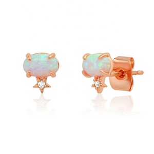 Gemnel, nouveaux bijoux en laiton plaqué or, bijoux en laiton plaqué or tendance, <span class=keywords><strong>opale</strong></span> ovale, zircon, boucles d'oreilles clous - Product Image 2