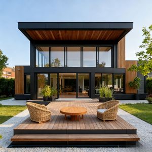 Casa Prefabbricata Moderna con Telaio Nero, Dettagli in Legno e Grandi Finestre in Vetro - Product Image 2