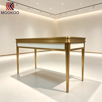 Comptoir de réception pour bijouterie, table de consultation de bijoux avec cadre doré, écran LED intégré, table de caisse pour bijoux