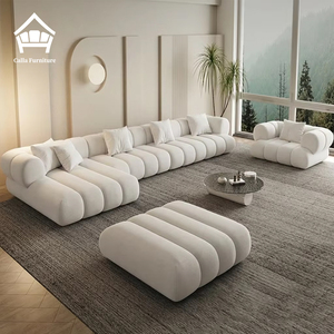 Divano Modulare Moderno Minimalista in Tessuto Bianco, <span class=keywords><strong>Arredamento</strong></span> di Lusso Italiano per Soggiorno, Divano Angolare a L Curvo - Product Image 1