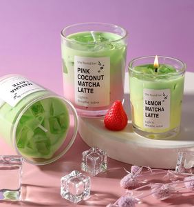 Bougie parfumée au thé au lait glacé, fraise et matcha, décoration d'intérieur - Product Image 4