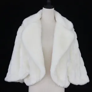 D1332 Ivory Fur Bride Shawl for Wedding Dress Fashion Knitted Cape Ivory Shawl Wrap Faux Fur Scarf Stoles for Wedding Dresses