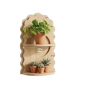 Solid Wood <b>Wall</b> <b>Mounted</b> Storage Rack 2 Tier Irregular Shape For Living Room Books And Plants Decorative <b>Shelf</b> - Product Image 2