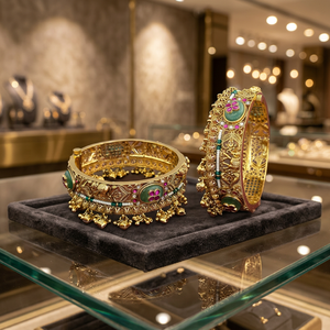 High Quality Luxury Designer Antique Heritage <b>Bangles</b> 2 Pc Set with Matte Gold Plating <b>Copper</b> Alloy Women's 231511 - Product Image 2