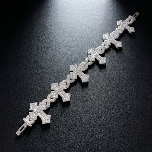 Pulsera de eslabones estilo hip hop con incrustaciones de moissanita redonda brillante VVS en plata de ley 925, joyería de lujo con brillo para uso unisex. - Product Image 1