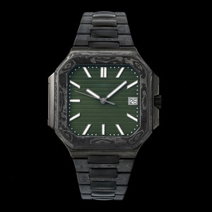 Pp Christmas Gifts Luxury Retro Casual Men's Mechanical <b>Watch</b> Octagonal All Carbon Fiber <b>Case</b> Green Dial Date Display Wristwatch - Product Image 1