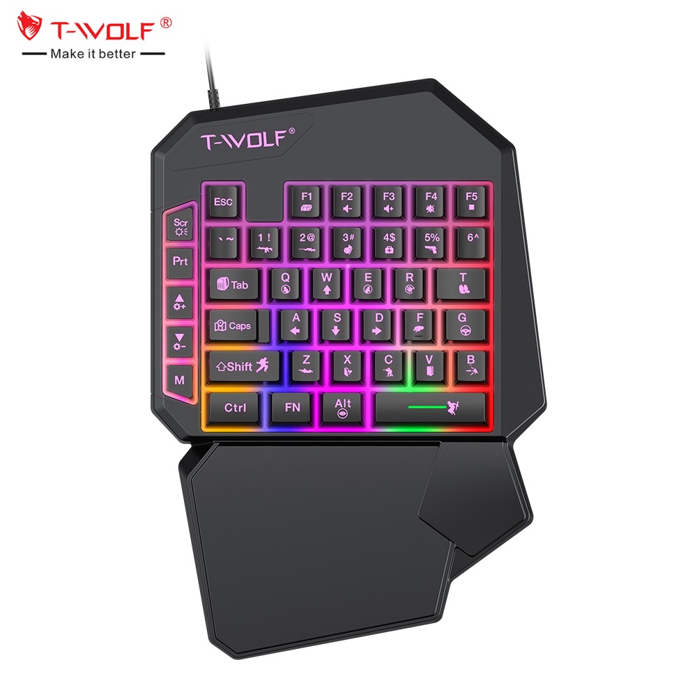 ORANGLES TWOLF TF900 One-Handed Gaming Keyboard & Mouse Combo | 40-Key RGB Backlit Ergonomic Set with 8000 DPI Mouse, Private Model Design for PC/Mobile Gaming (Kuwait) - detailed closeup view - illustrating benefits - Image 3 of 6 | created for all | Shop TWOLF TF900 One-Handed Gaming Keyboard & Mouse Combo | 40-Key RGB Backlit Ergonomic Set with 8000 DPI Mouse, Private Model Design for PC/Mobile Gaming (Kuwait) North Carolina | Free Shipping ORANGLES
