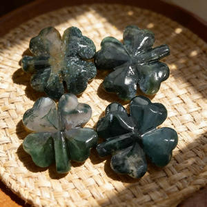 Cristales Naturales de Ágata Musgosa Tallados y Grabados al por Mayor, Trébol de Cuatro Hojas, Rosa, Artesanías de Cristal para Decoración del Hogar - Product Image 2