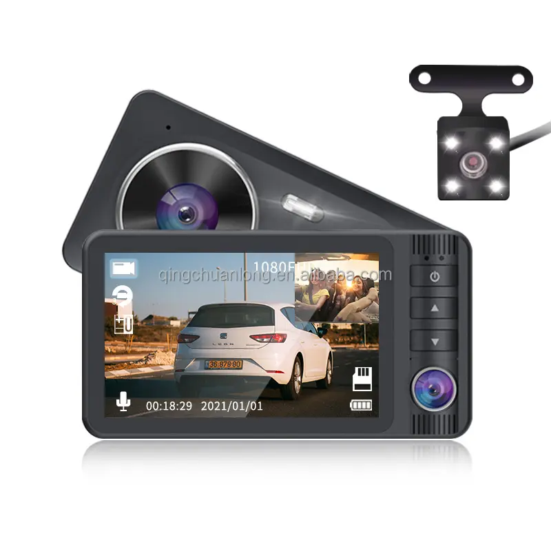 Hot Sale Car Dash Camera Three Lens 1080P FHD LCD Screen DashCamera DVR Car Video Driving Camera DVR Recorder Car Black Box