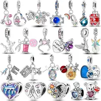Nouveauté 2025 : Breloques Perles en Argent Sterling 925, Cœur Rose Lumineux, Pendentifs Plaqué Platine, Bijoux Classiques DIY pour Enfants