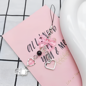 <b>Sweet</b> Girly Heart Transparent Wholesale Metal Bow Love Phone Chain Cute Versatile <b>Bag</b> Chain Small Pendant Keychains - Product Image 3
