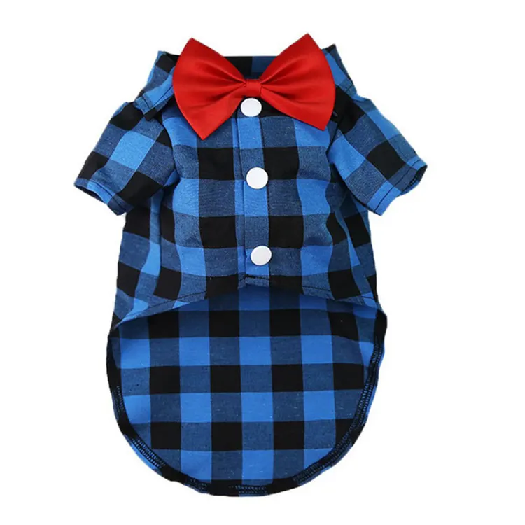 Pet Clothing Dropshipping Agent Dog Shirts Fashion Bowknot Plaid Shirts Cotton Pet T-Shirt Dog Clothes For Small Medium Dogs