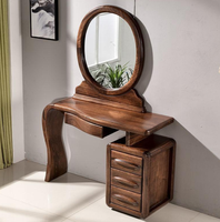 Table de toilette multifonctionnelle en noyer noir massif, miroir éclairé moderne, bureau de maquillage pour chambre à coucher avec armoire de rangement intégrée